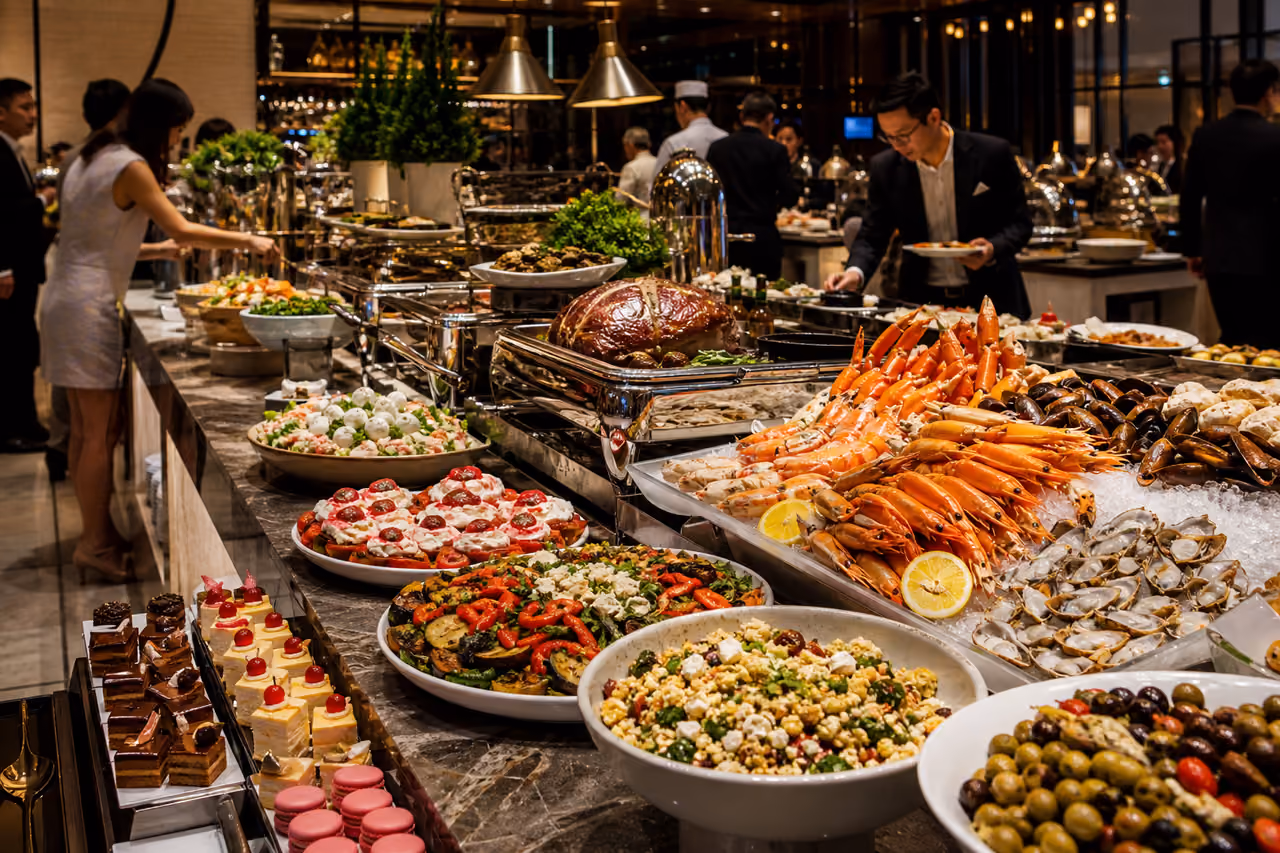 Luxurious Gourmet Buffet Spread in an Upscale Restaurant