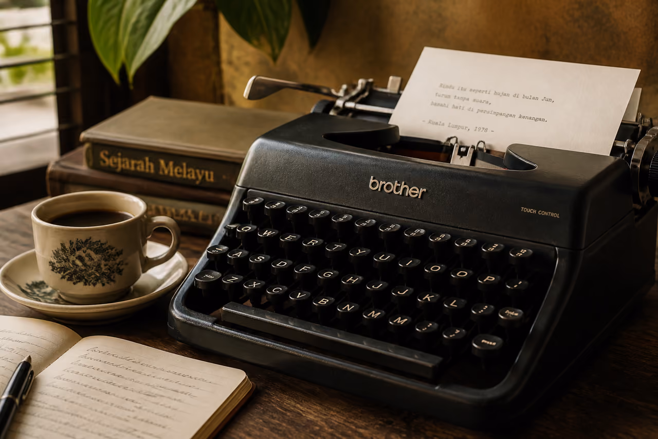 Vintage Brother Typewriter on a Rustic Wooden Desk
