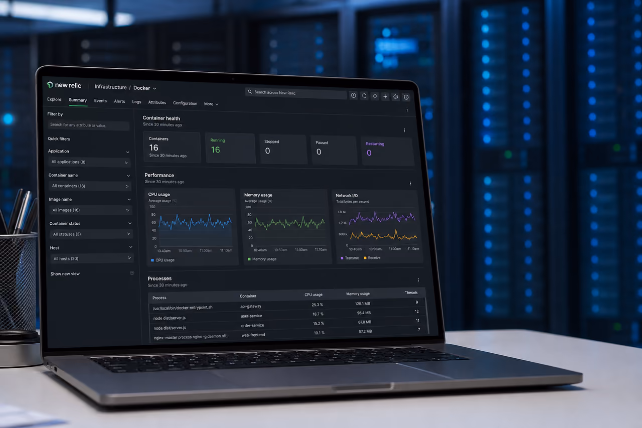 Laptop Displaying Infrastructure Monitoring Dashboard in a Server Room