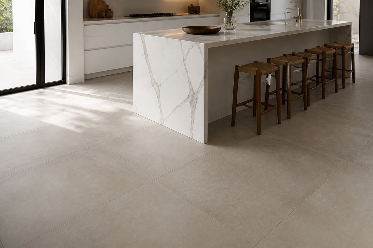 Large Format Porcelain Tile in Modern Kitchen Floor