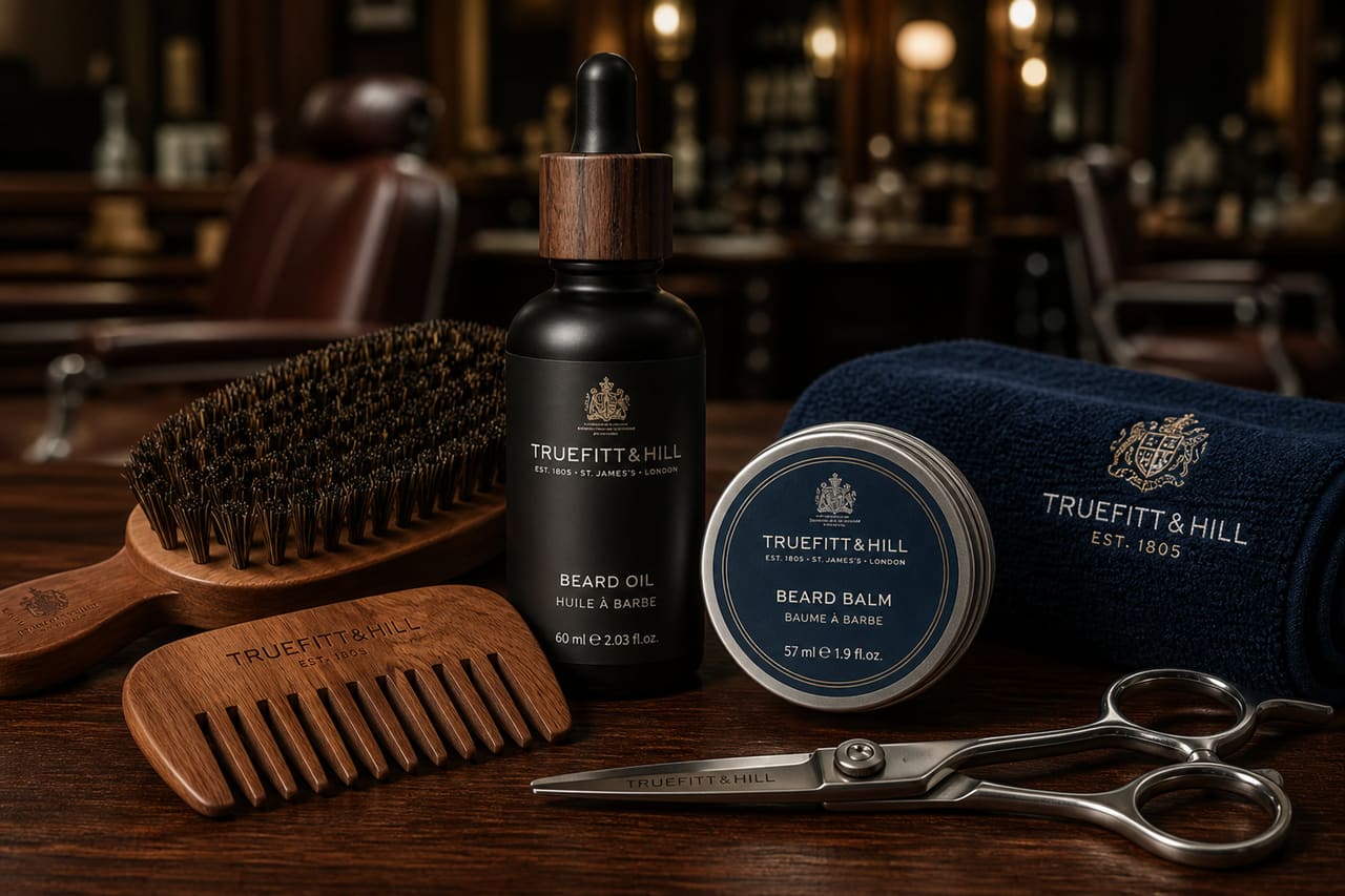 Premium Beard Grooming Kit on Dark Wood Surface