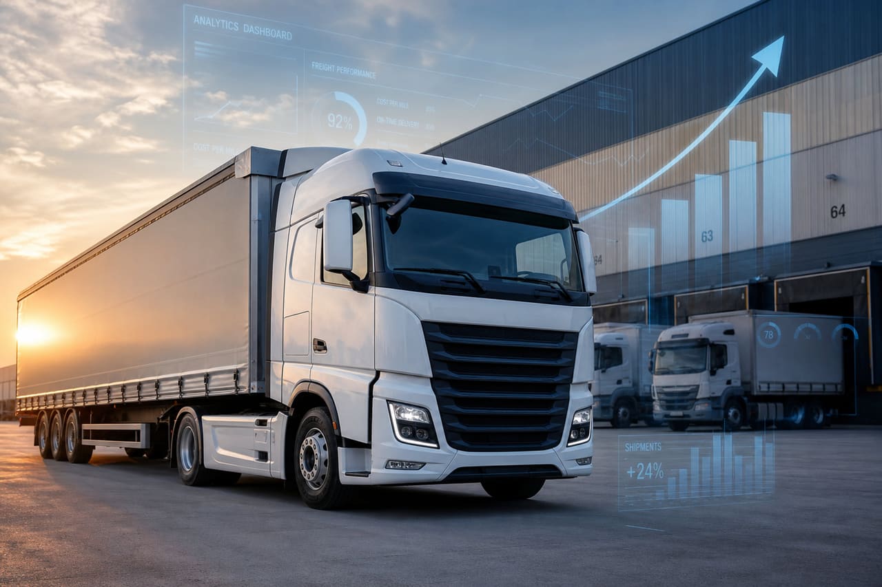 Modern Semi Truck at a Logistics Distribution Hub